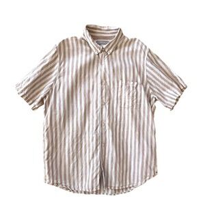 Everlane Men's 100% Linen Striped Short Sleeve Button Down Shirt Size L Neutral